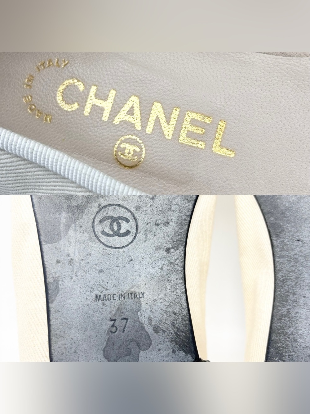 CHANEL Two Tone Ballet Flats Ivory Black Denim Cap Toe size 37 6-6.5 - Picture 3 of 15